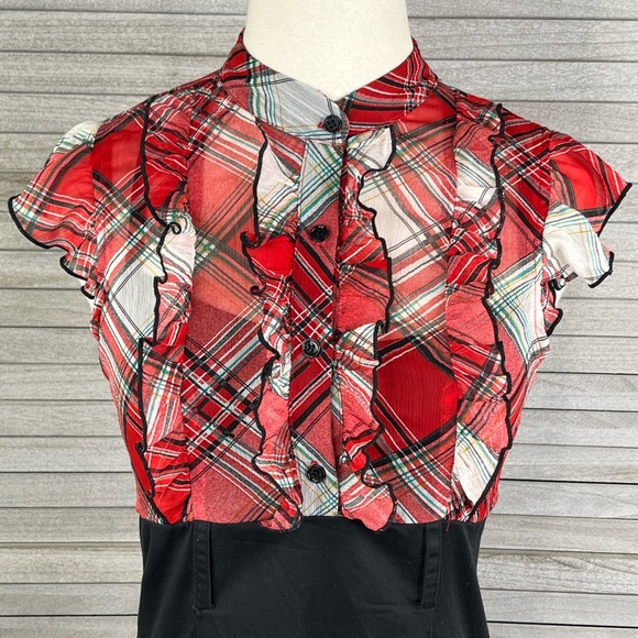TRIXXI Retro Style Midi Dress Red Plaid/Black-7 - Picture 2 of 5